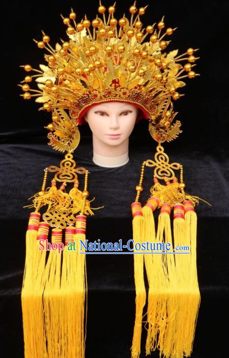 Chinese Traditional Peking Opera Bride Golden Phoenix Coronet Beijing Opera Princess Chaplet Hats for Women