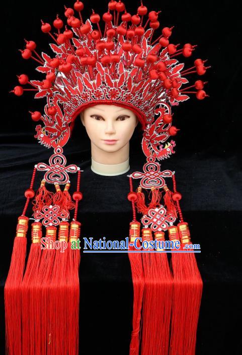 Chinese Traditional Peking Opera Bride Red Phoenix Coronet Beijing Opera Princess Chaplet Hats for Women