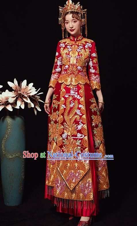 Chinese Traditional Wedding Costumes Xiuhe Suits Ancient Bride Embroidered Red Full Dress for Women