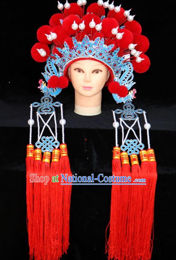 Chinese Traditional Peking Opera Actress Bride Red Phoenix Coronet Beijing Opera Princess Chaplet Hats for Women