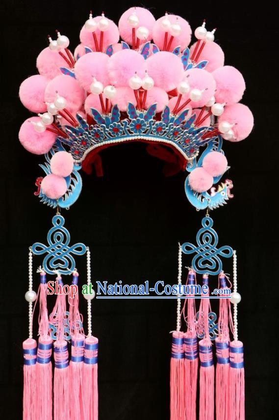 Chinese Traditional Peking Opera Actress Bride Pink Phoenix Coronet Beijing Opera Princess Chaplet Hats for Women