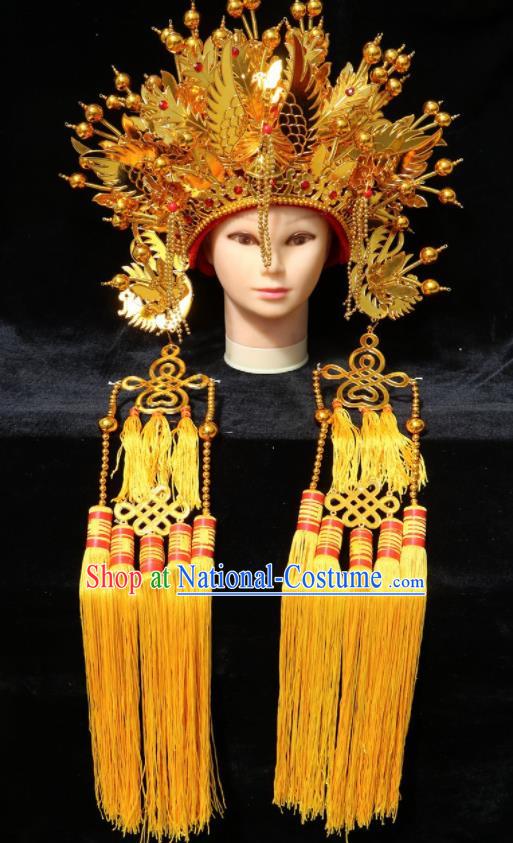 Chinese Traditional Peking Opera Actress Bride Golden Phoenix Coronet Beijing Opera Princess Chaplet Hats for Women