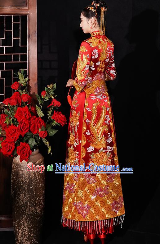 Chinese Traditional Wedding Costumes Bride Embroidered Phoenix Peony Red Xiuhe Suits Ancient Full Dress for Women