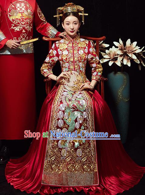 Chinese Traditional Wedding Costumes Bride Embroidered Phoenix Red Xiuhe Suits Ancient Full Dress for Women