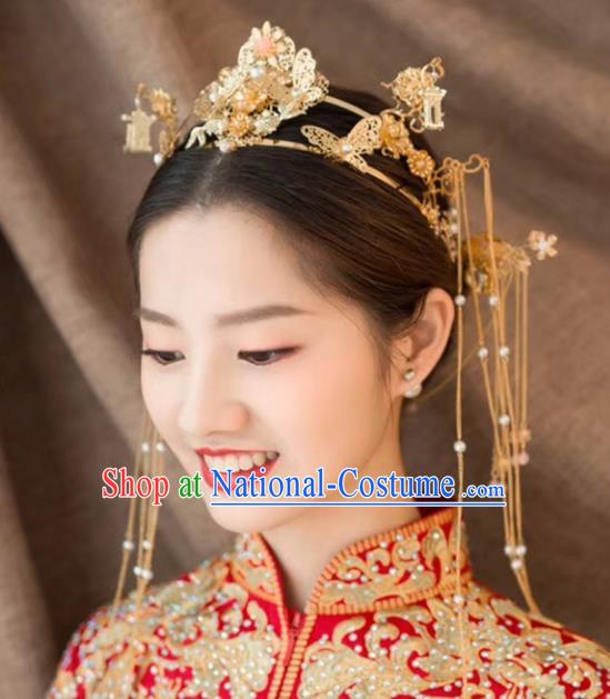 Chinese Ancient Traditional Hanfu Wedding Phoenix Coronet Hairpins Handmade Classical Hair Accessories Complete Set for Women