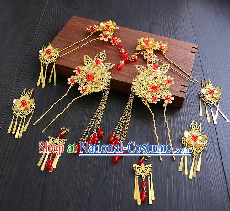 Chinese Ancient Traditional Hanfu Wedding Hair Clip Hairpins Handmade Classical Hair Accessories Complete Set for Women