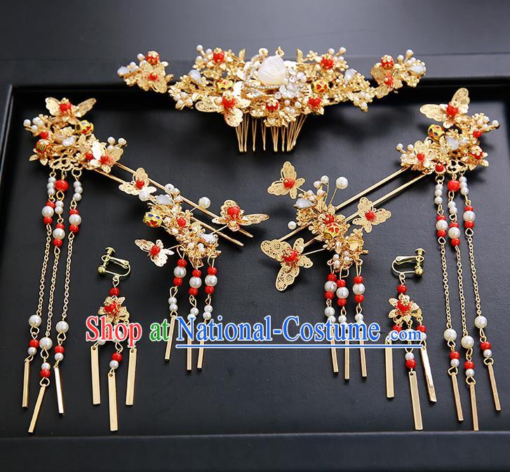 Chinese Ancient Traditional Hanfu Butterfly Hair Clips Hairpins Handmade Classical Hair Accessories Complete Set for Women