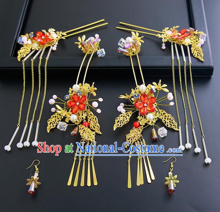 Chinese Ancient Traditional Hanfu Tassel Hair Clips Hairpins Handmade Classical Hair Accessories Complete Set for Women