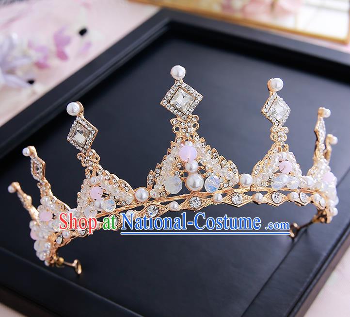 Top Grade Handmade Baroque Crystal Pearls Royal Crown Hair Accessories Princess Hair Clasp for Women