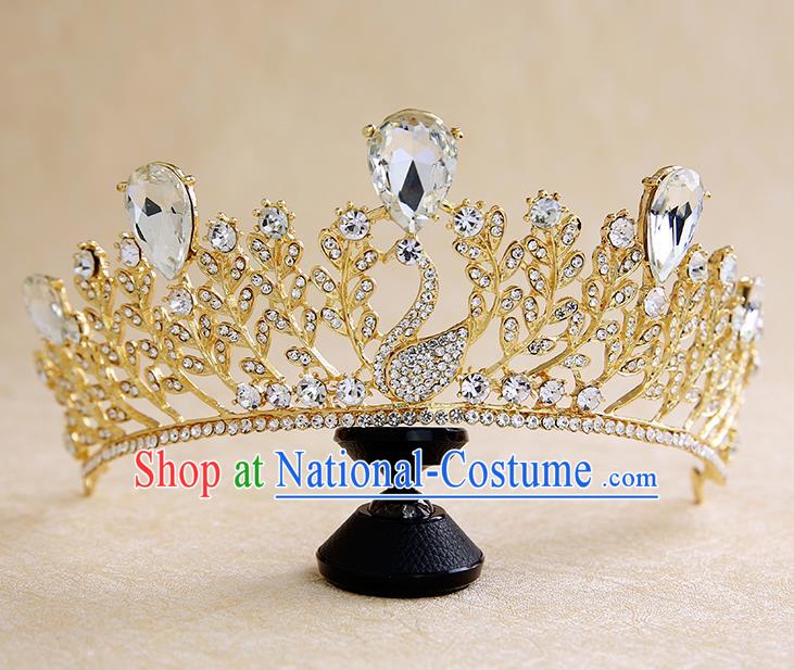 Handmade Baroque Crystal Swan Royal Crown Hair Accessories Princess Hair Clasp for Women