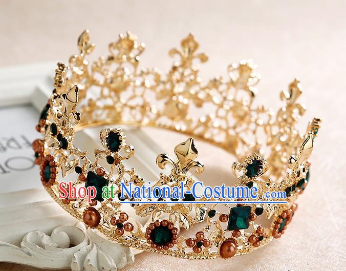 Handmade Baroque Green Crystal Royal Crown Hair Accessories Princess Hair Clasp for Women