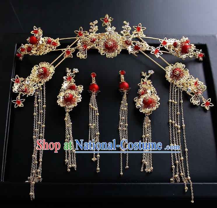 Chinese Ancient Traditional Hanfu Hairpins Handmade Bride Classical Hair Accessories Complete Set for Women