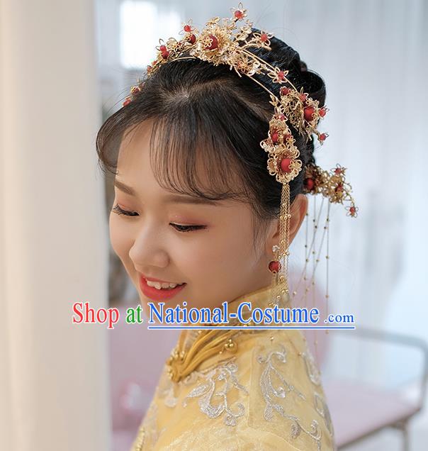 Chinese Ancient Traditional Hanfu Hairpins Handmade Bride Classical Hair Accessories Complete Set for Women