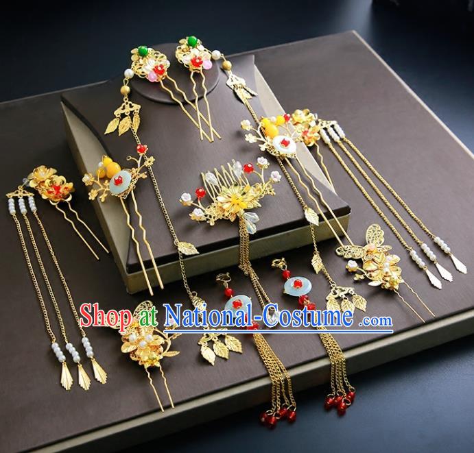 Chinese Ancient Traditional Hanfu Tassel Hairpins Handmade Bride Classical Hair Accessories for Women