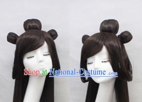 Chinese Ancient Cosplay Princess Wigs Swordswoman Chignon Handmade Wig Sheath