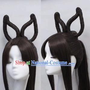 Chinese Ancient Cosplay Peri Wigs Traditional Princess Swordswoman Chignon Handmade Wig Sheath