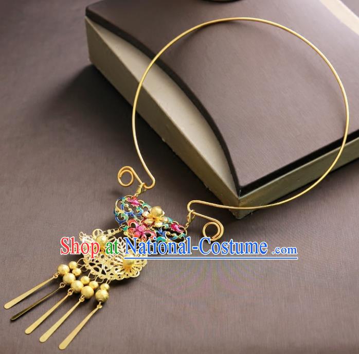 Chinese Ancient Handmade Blueing Necklace Traditional Classical Hanfu Jewelry Accessories for Women