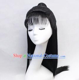 Chinese Ancient Cosplay Swordsman Wigs Traditional Nobility Childe Chignon Handmade Wig Sheath