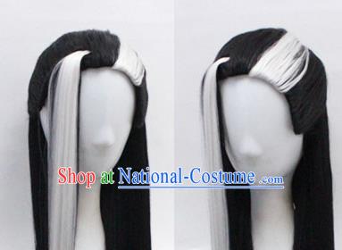 Chinese Ancient Cosplay Swordsman Wigs Traditional Knight Chignon Handmade Wig Sheath