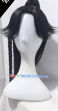 Chinese Ancient Cosplay Young Swordsman Wigs Traditional Knight Chignon Handmade Wig Sheath