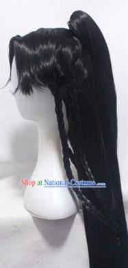 Chinese Ancient Cosplay Young Swordsman Wigs Traditional Knight Chignon Handmade Wig Sheath