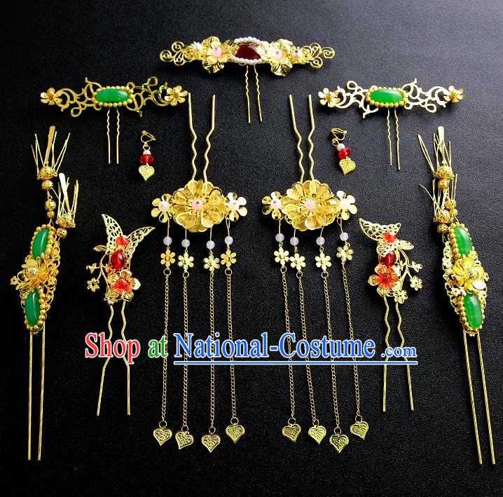 Chinese Ancient Traditional Hanfu Jade Hairpins Handmade Bride Classical Hair Accessories for Women