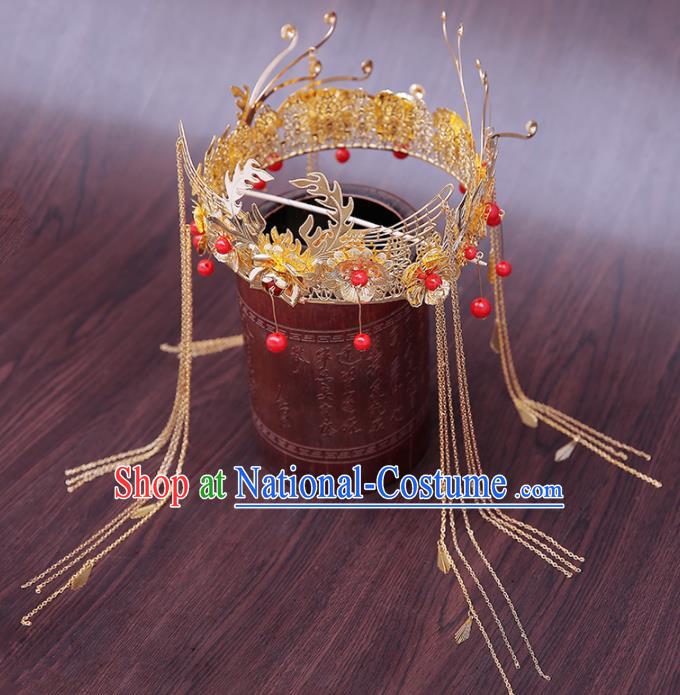 Chinese Ancient Traditional Hanfu Hairpins Handmade Bride Phoenix Coronet Classical Hair Accessories for Women