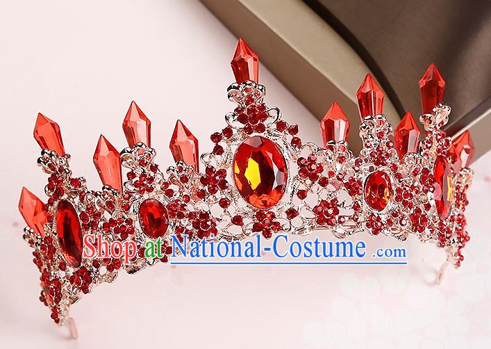 Handmade Baroque Red Crystal Royal Crown Hair Accessories Princess Hair Clasp for Women