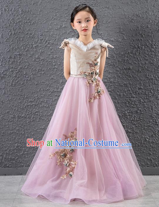 Children Stage Performance Catwalks Costume Compere Princess Full Dress for Girls Kids