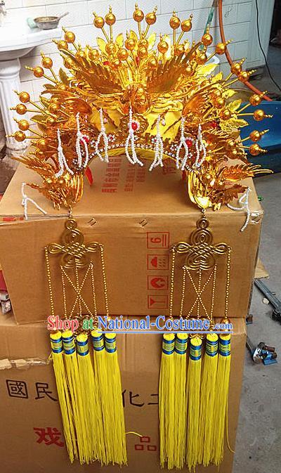 Chinese Traditional Peking Opera Actress Bride Phoenix Coronet Beijing Opera Princess Golden Chaplet Hats for Women