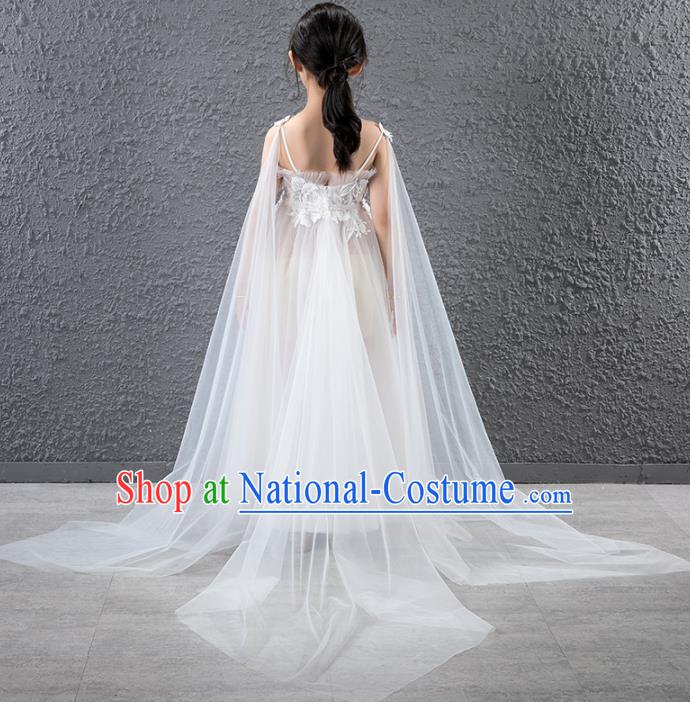 Children Catwalks Stage Performance Costume Compere Princess White Veil Full Dress for Girls Kids