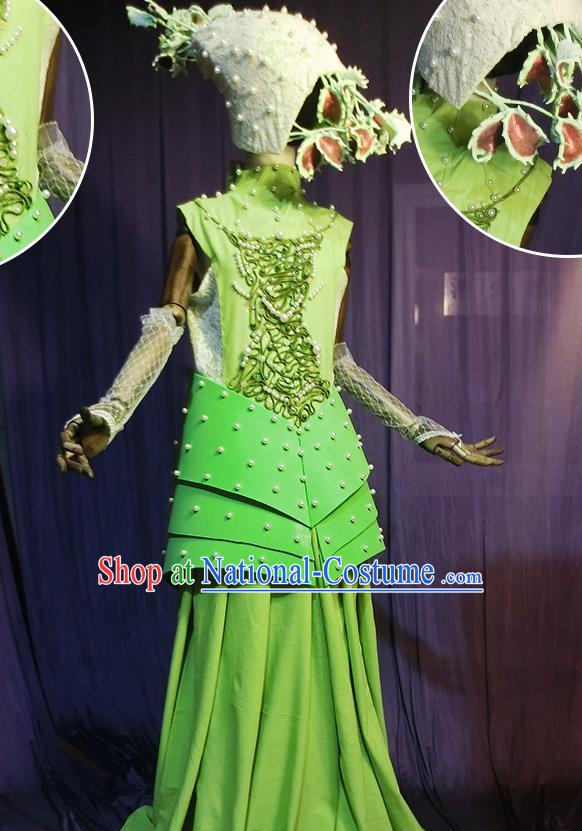 Halloween Cosplay Stage Show Costumes Brazilian Carnival Parade Green Dress for Women