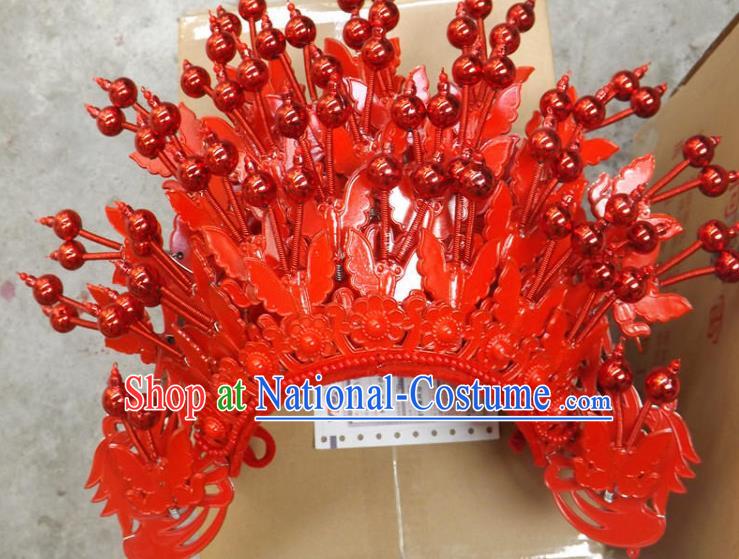 Chinese Traditional Peking Opera Phoenix Coronet Beijing Opera Diva Red Butterfly Chaplet Hats for Women