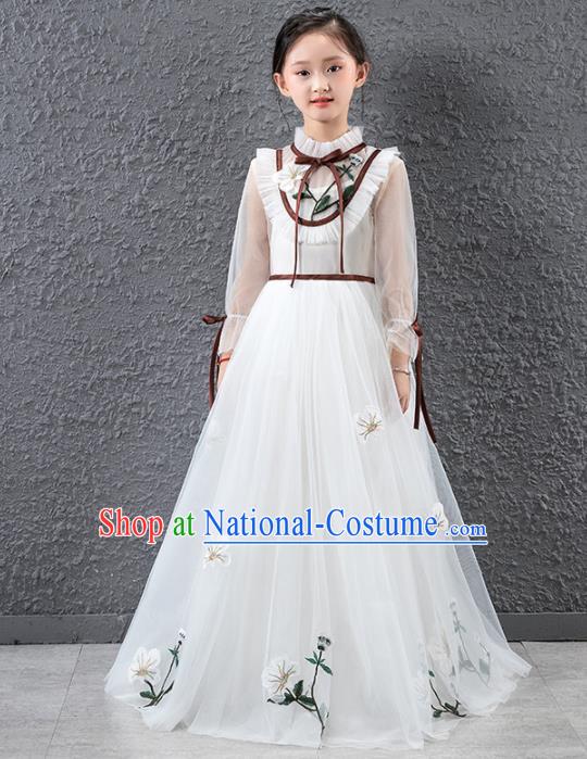 Children Catwalks Stage Performance Costume Compere Flowers Fairy Full Dress for Girls Kids