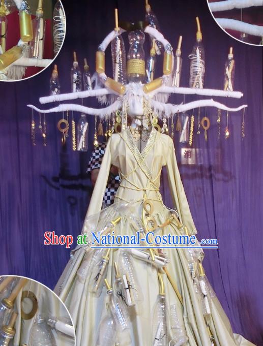 Halloween Cosplay Stage Show Costumes Brazilian Carnival Parade White Dress and Headwear for Women