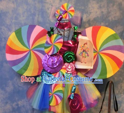 Halloween Cosplay Stage Show Candy Costumes Brazilian Carnival Parade Dress and Headwear for Women