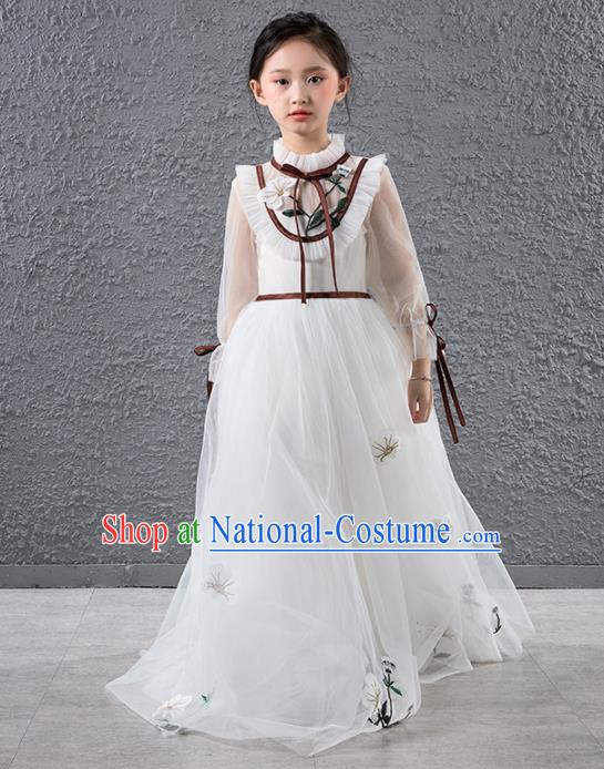 Children Catwalks Stage Performance Costume Compere Flowers Fairy Full Dress for Girls Kids