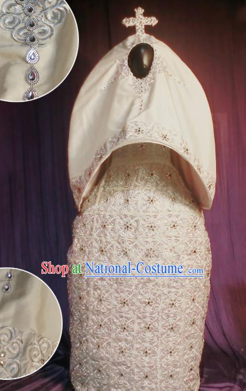 Halloween Cosplay Nun Stage Show Candy Costumes Brazilian Carnival Parade White Dress and Headwear for Women