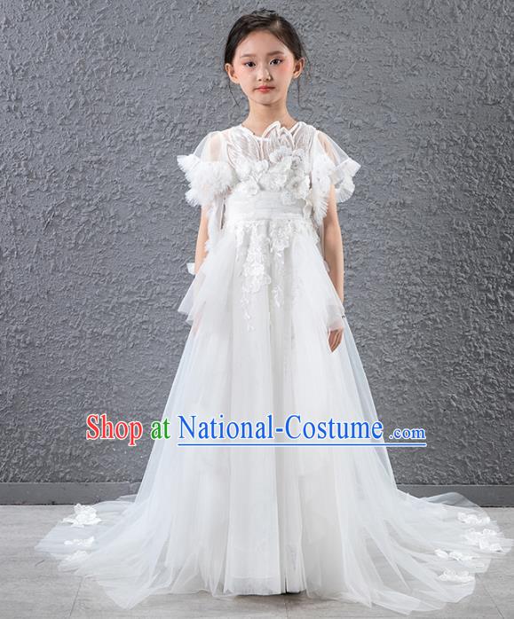 Children Catwalks Stage Performance Costume Compere Flowers Fairy Trailing Full Dress for Girls Kids