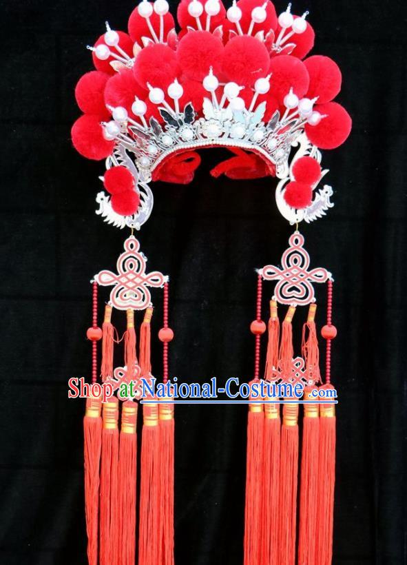 Chinese Traditional Peking Opera Red Venonat Phoenix Coronet Beijing Opera Diva Headwear for Women