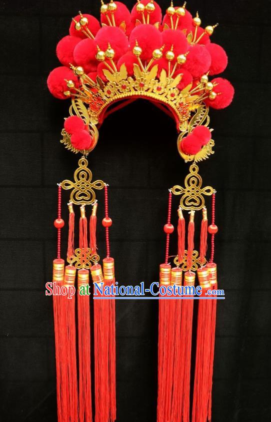 Chinese Traditional Peking Opera Phoenix Coronet Beijing Opera Diva Red Venonat Headwear for Women