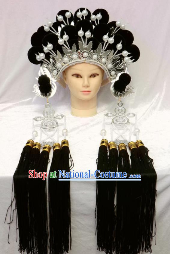 Chinese Traditional Peking Opera Phoenix Coronet Beijing Opera Diva Black Venonat Headwear for Women