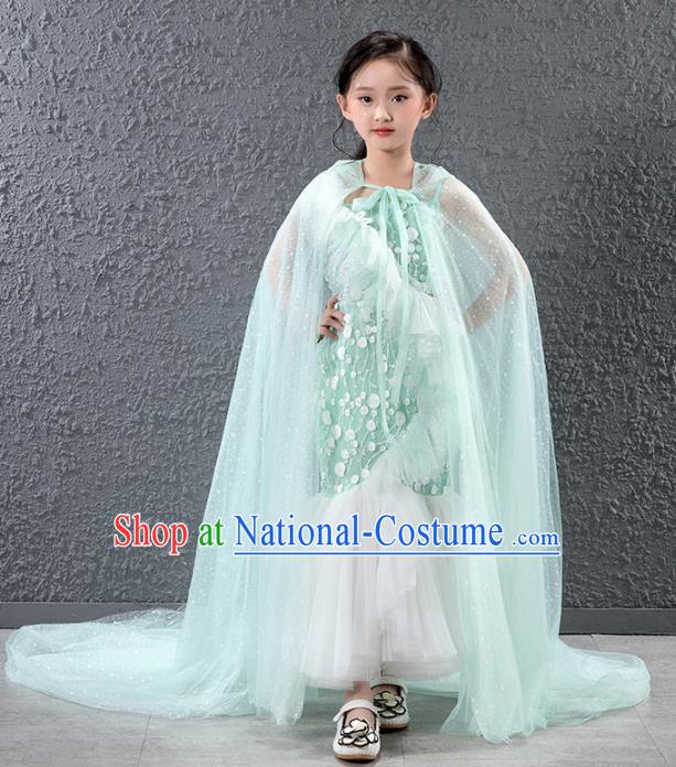 Children Catwalks Princess Costume Compere Stage Performance Green Trailing Full Dress for Girls Kids