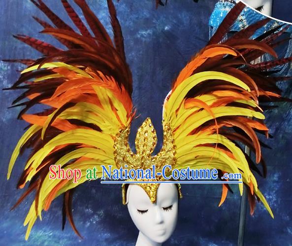 Halloween Cosplay Yellow Feather Hair Accessories Brazilian Carnival Parade Headwear for Women