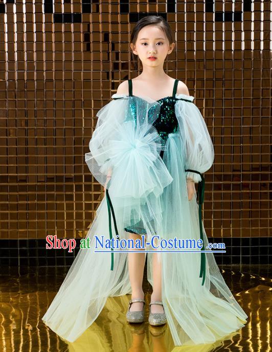 Children Catwalks Princess Costume Stage Performance Compere Green Veil Full Dress for Girls Kids