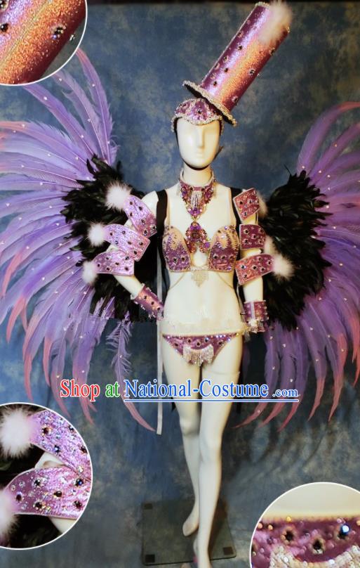 Halloween Cosplay Stage Show Purple Feather Props Catwalks Hair Accessories Brazilian Carnival Parade Samba Wings for Women