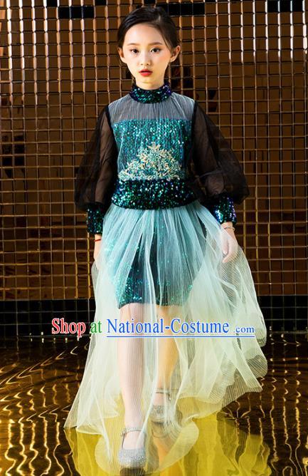 Children Catwalks Costume Stage Performance Compere Modern Dance Full Dress for Girls Kids