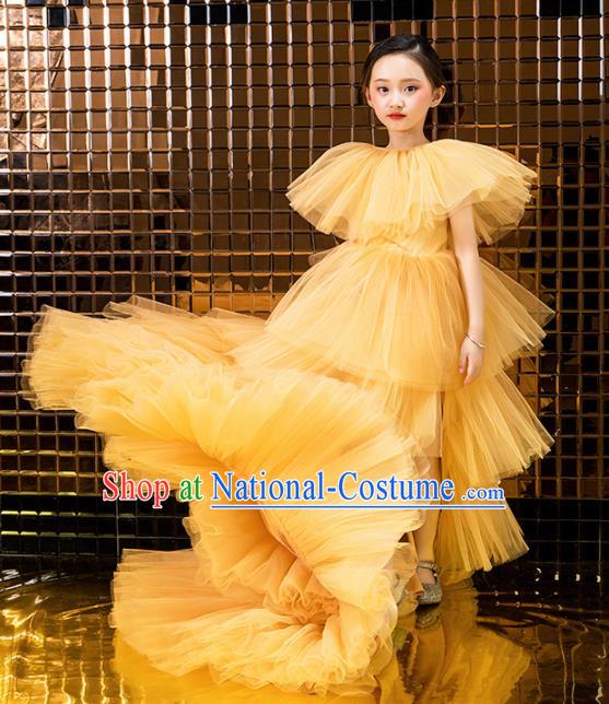 Children Catwalks Princess Costume Stage Performance Compere Modern Dance Full Dress for Girls Kids