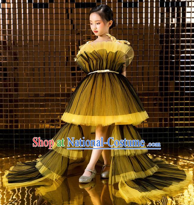 Children Catwalks Princess Costume Compere Modern Dance Trailing Full Dress for Girls Kids