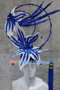 Halloween Cosplay Deluxe Hair Accessories Chinese Palace Catwalks Blue Hat Headwear for Women